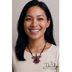 Orchid Flower Necklace Handmade Real Flower in Resin Purple Tones